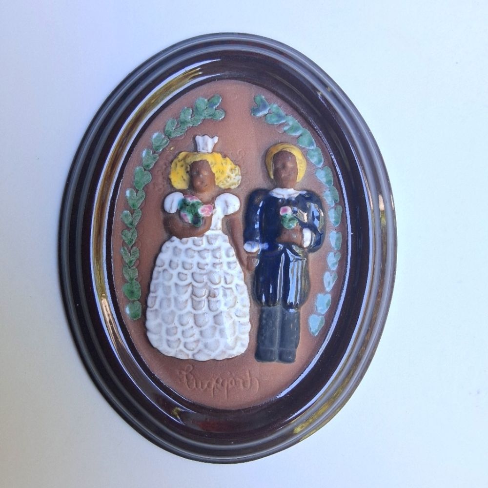 Vintage Handcrafted Gabriel Sweden Wedding Couple Ceramic Wall Art
